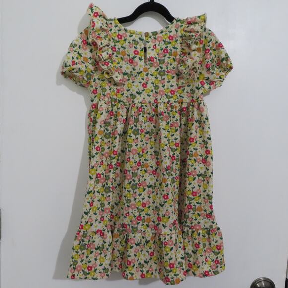 HOP Kids 4-5 Years Yellow Green Pink Floral Puff Sleeve Dress - Picture 2 of 5